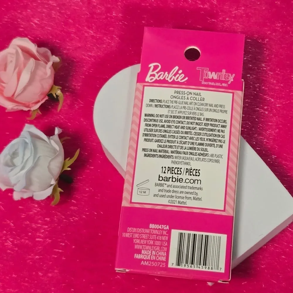 Barbie Kids Press On Nails – Girls Barbiecore Pink Nail Set Dress Up Gift